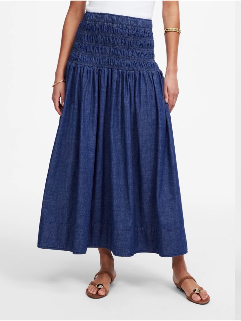 Madewell Smocked-Waist Denim Maxi Skirt